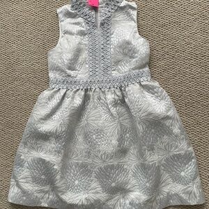 NWT Lilly Pulitzer Silver Brocade Floral Kids Dress